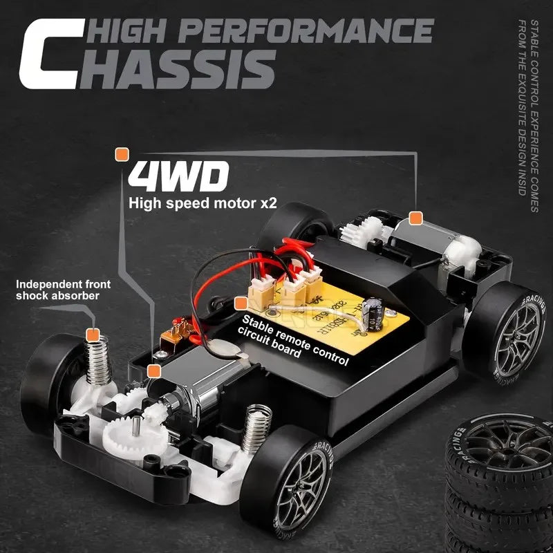 PF DriftMaster Pro Skala 1:24 – Szybkie Zdalnie Sterowane Auto Driftowe 4WD 20 km/h z LED i Dodatkowymi Oponami