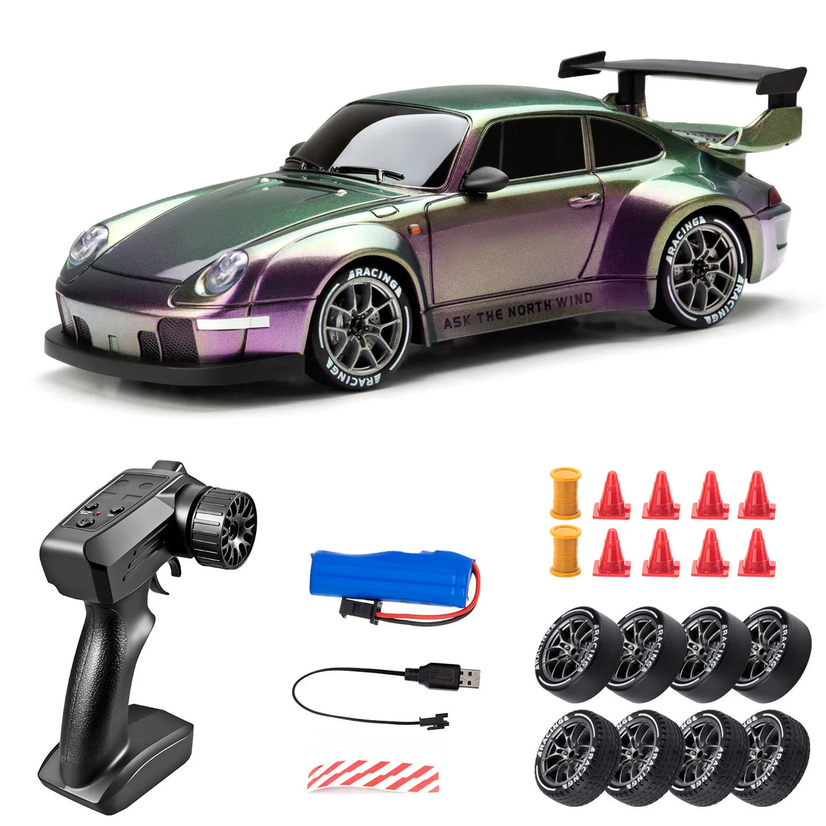 PF DriftMaster Pro Skala 1:24 – Szybkie Zdalnie Sterowane Auto Driftowe 4WD 20 km/h z LED i Dodatkowymi Oponami